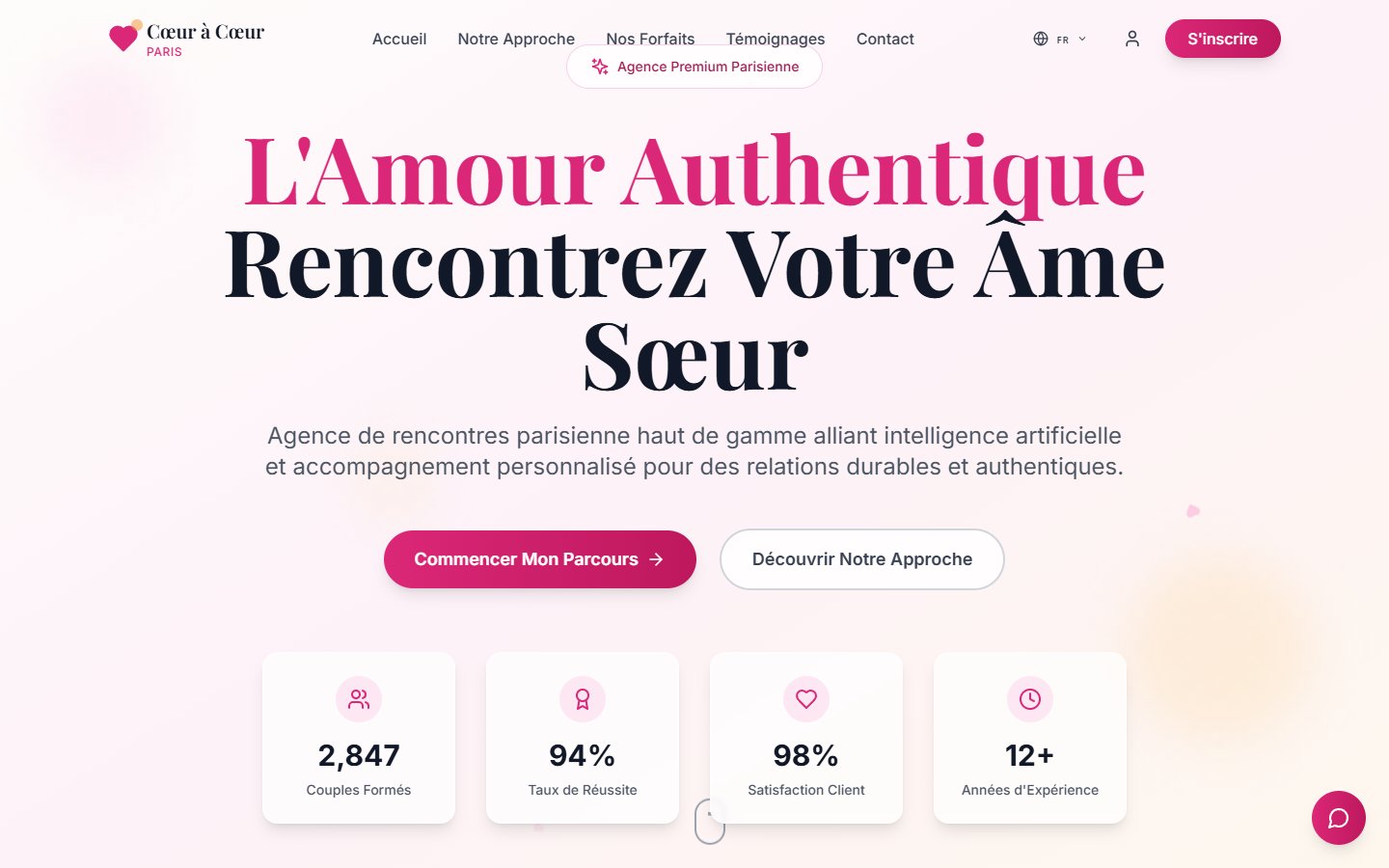 Capture du site Cœur à Cœur Paris