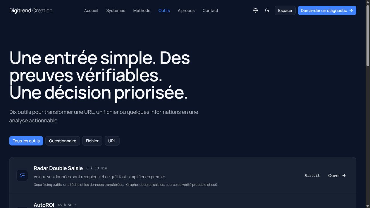 Capture de la surface catalogue qui présente les outils DigiTrend